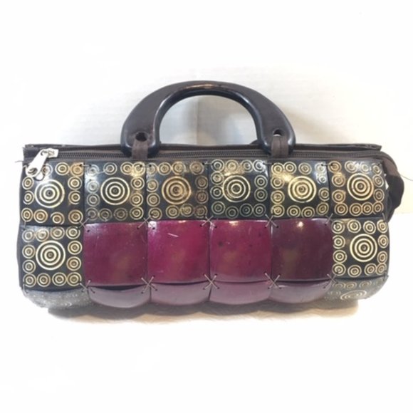 Vintage Coconut Shell Zipper Handbag Pinkish Purple Handmade11x5 - Picture 1 of 6